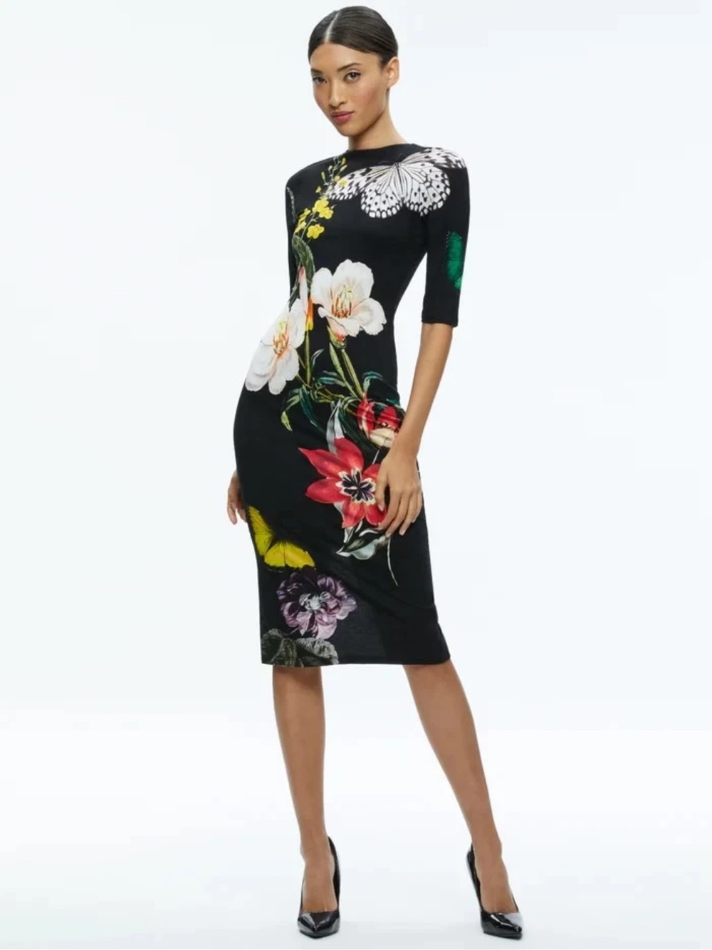 Alice + Olivia Delora Floral Fitted Midi Dress  NWT